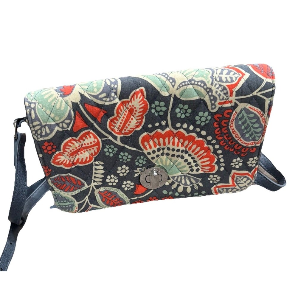 Vera Bradley Crossbody Nomadic floral Purse Adjustable Strap Gray Orange. EUC